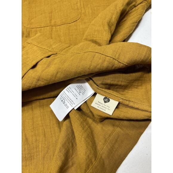 Madewell Boxy Button Down Mustard Short Sleeve Boho Top Womens Size XL - Picture 6 of 7